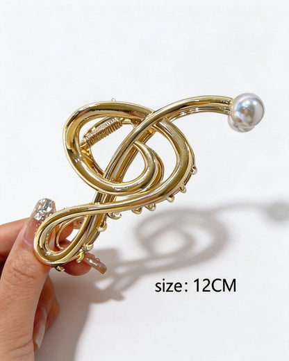 Gold Metal Pearl Hair Claw Clip Party Elegant Accessory SP079