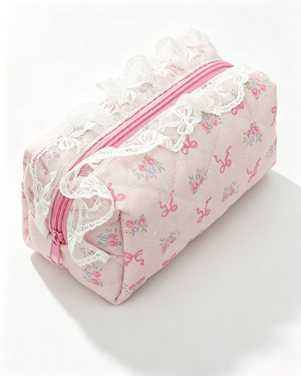 Wholesale Light Pink Lace Quilted Makeup Bag Vintage Gift SP063