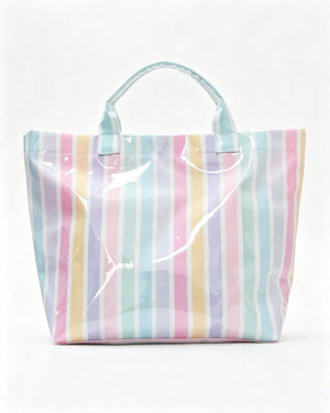 Wholesale Pastel Striped Glossy Tote Bag Pool Summer Boutique Gift SP065
