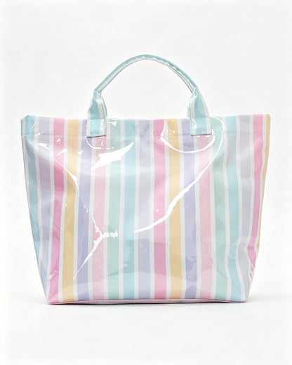 Wholesale Pastel Striped Glossy Tote Bag Pool Summer Boutique Gift SP065
