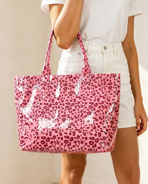 Wholesale Pink Leopard Print Jelly Tote Travel Boutique Trendy Bag SP067