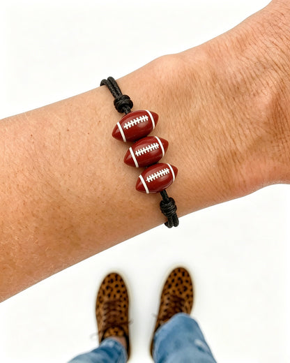 Minimalist Football Bead Bracelet Adjustable Black Cord Tailgate Jewelry SP252