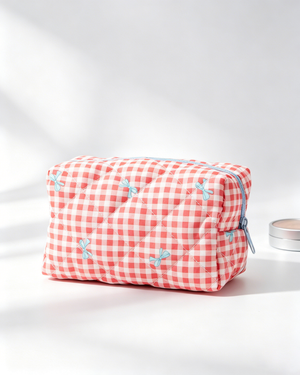 Wholesale Red Gingham Bow Cosmetic Bag Travel Boutique Pick SP055
