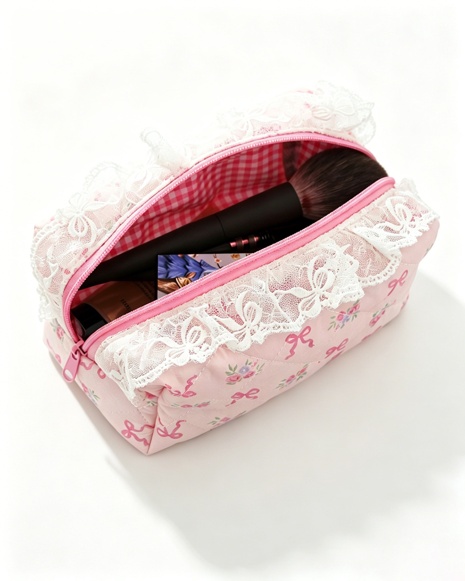 Wholesale Light Pink Lace Quilted Makeup Bag Vintage Gift SP063