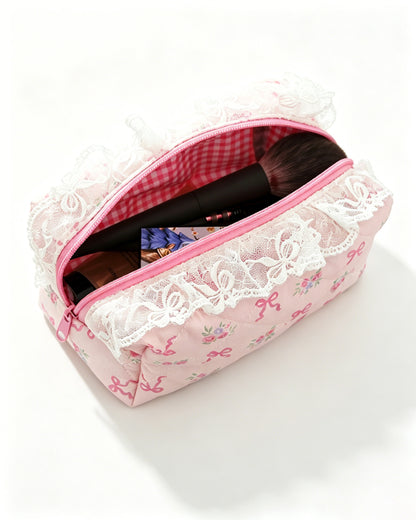 Wholesale Light Pink Lace Quilted Makeup Bag Vintage Gift SP063