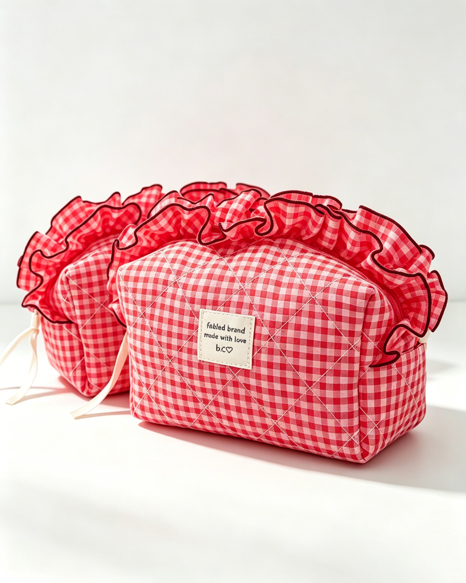 Wholesale Red Gingham Ruffle Makeup Bag Travel Preppy Gift SP051