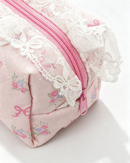 Wholesale Light Pink Lace Quilted Makeup Bag Vintage Gift SP063