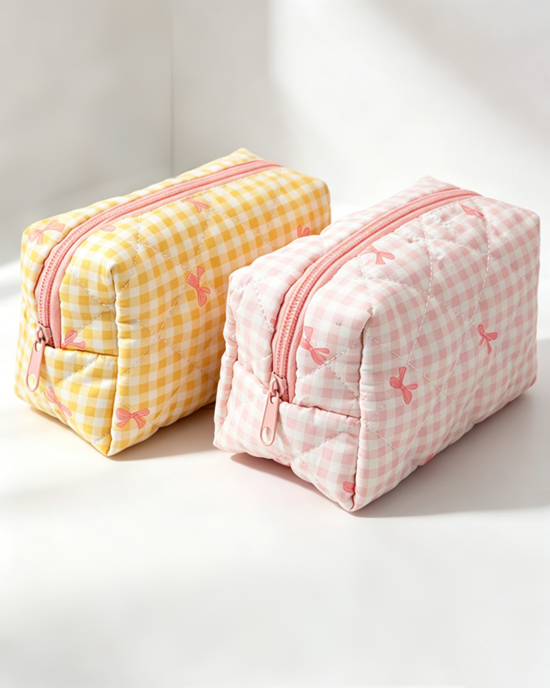 Wholesale Yellow Gingham Bow Quilted Bag Travel Preppy Gift SP053