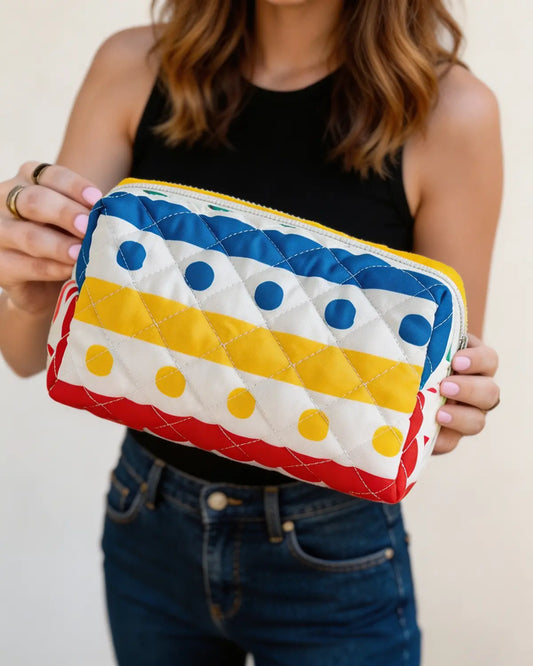 Colorful Striped Polka Dot Quilted Cosmetic Bag Travel Makeup Pouch SP271 SP271