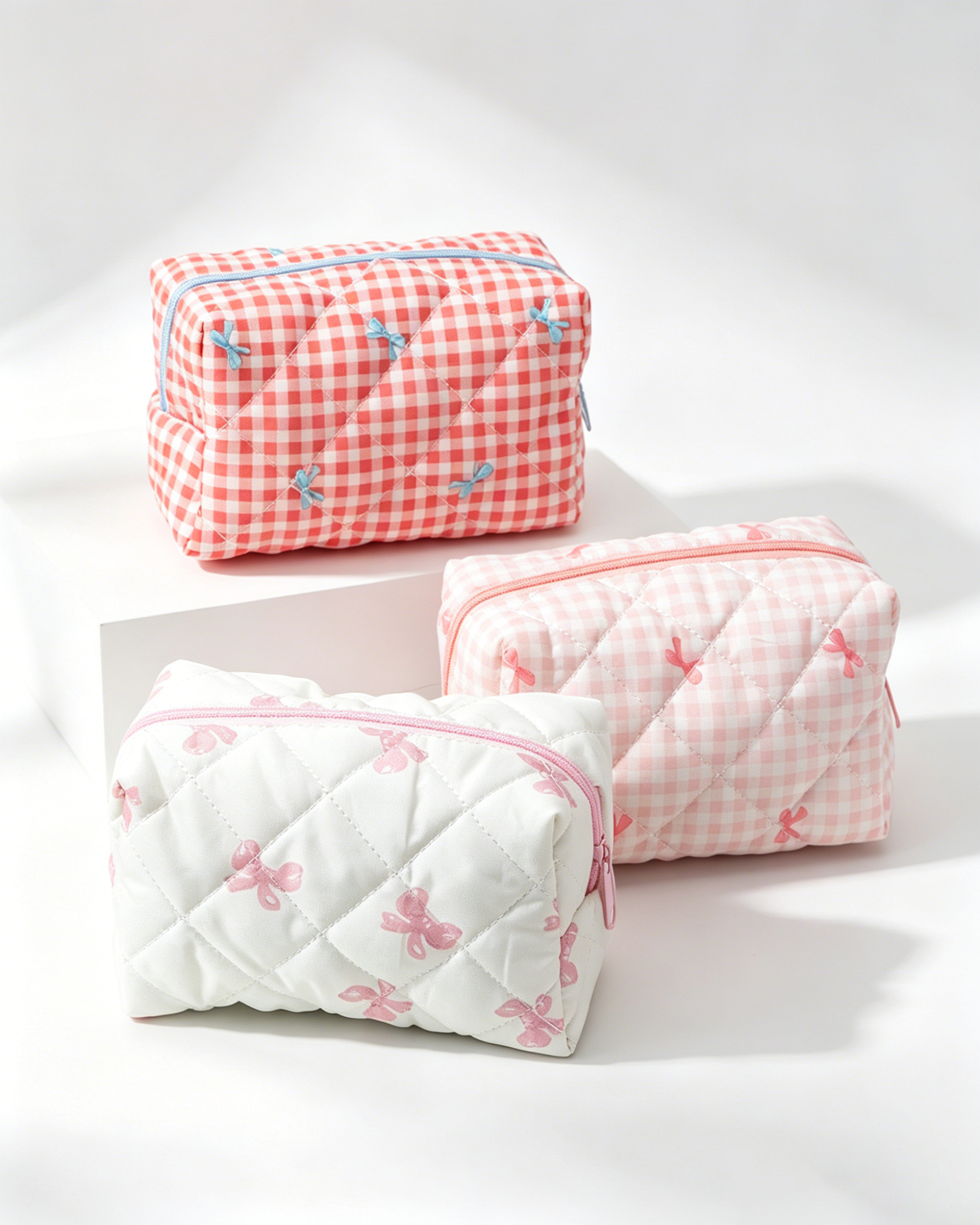Wholesale Red Gingham Bow Cosmetic Bag Travel Boutique Pick SP055