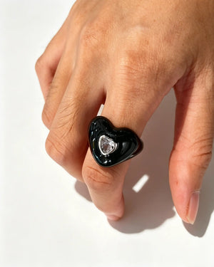 Bulk Black Enamel Zircon Heart Index Ring Party Statement Accessory SP101