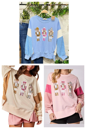 Wholesale 3 colors Christmas sequin nutcracker long sleeve blouse WL016
