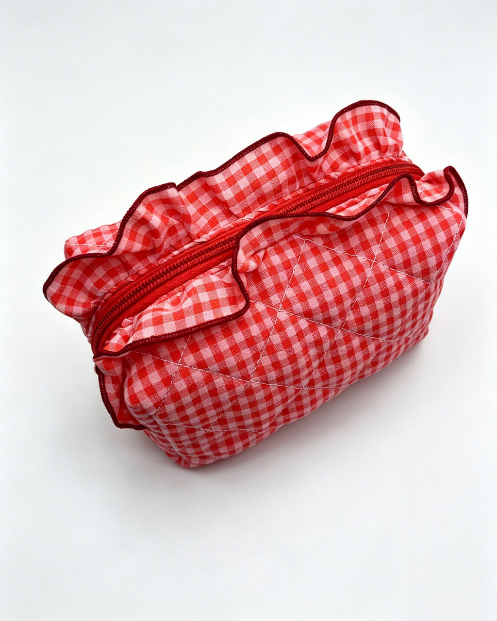 Wholesale Red Gingham Quilted Ruffle Travel Bag Preppy Gift SP060