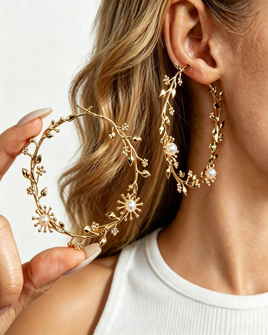 Gold Pearl Floral Hoop Party Boutique Wholesale Gift SP31
