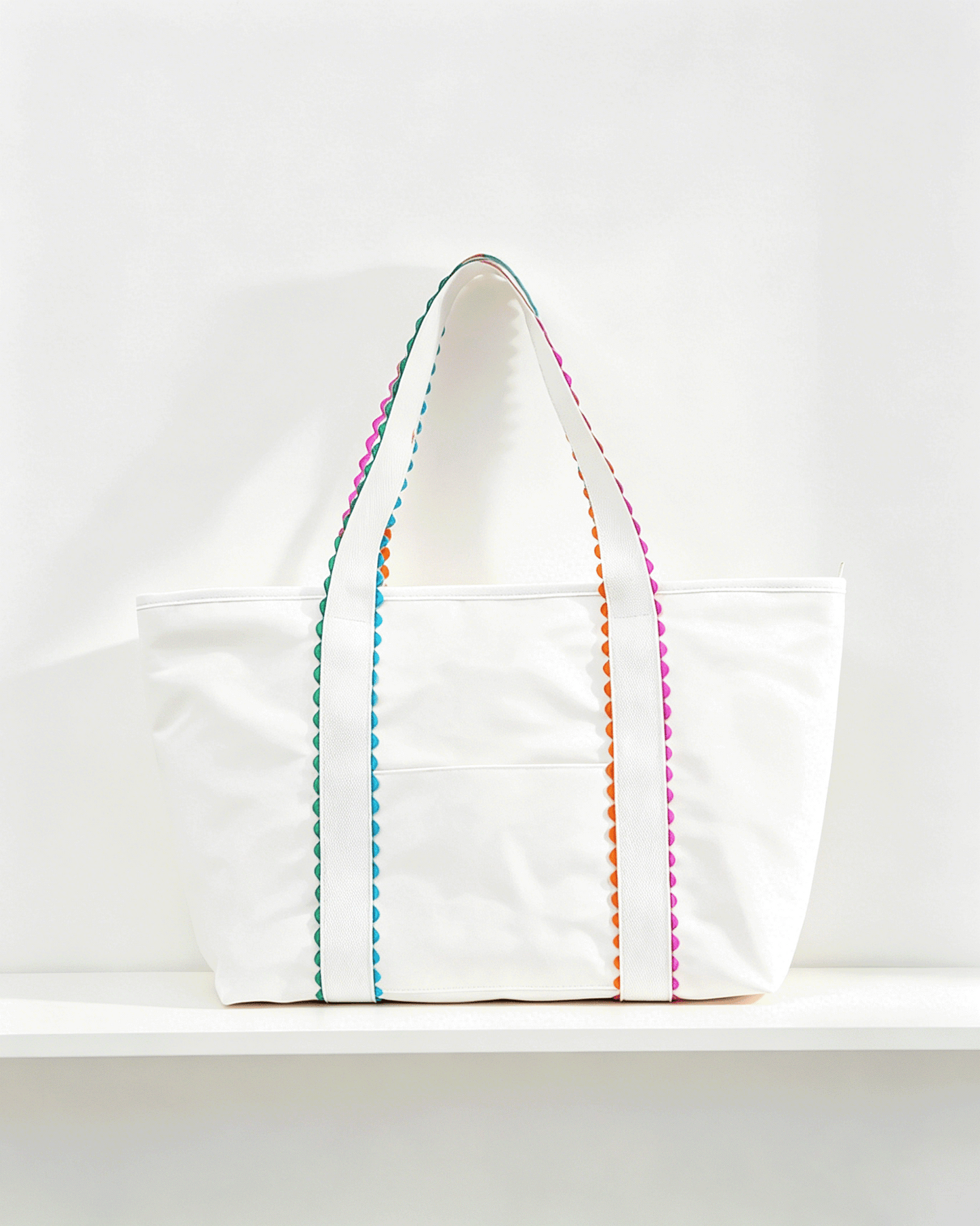 White Colorful Ricrac Detail Canvas Tote Bag SP019