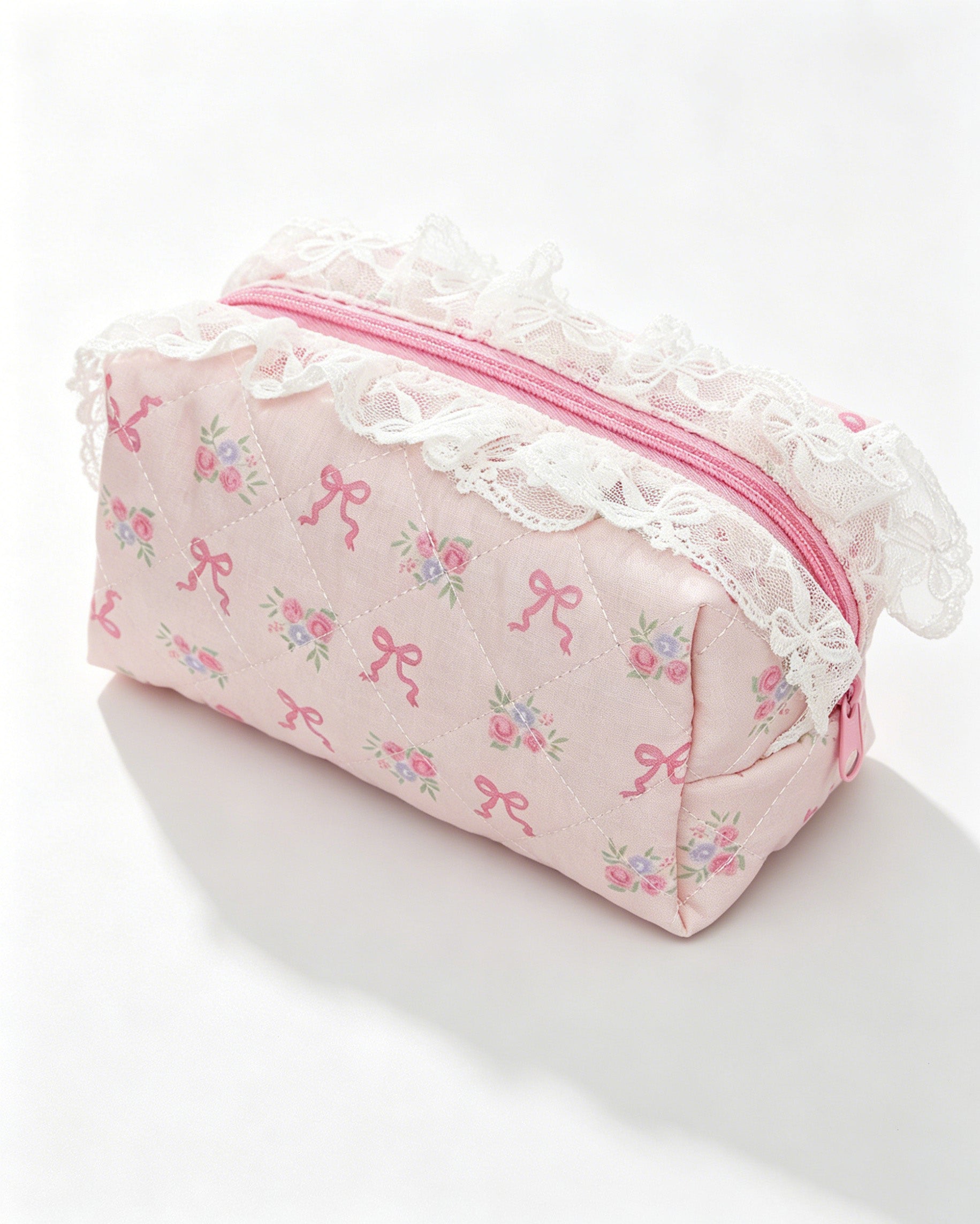 Wholesale Light Pink Lace Quilted Makeup Bag Vintage Gift SP063