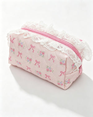 Wholesale Light Pink Lace Quilted Makeup Bag Vintage Gift SP063
