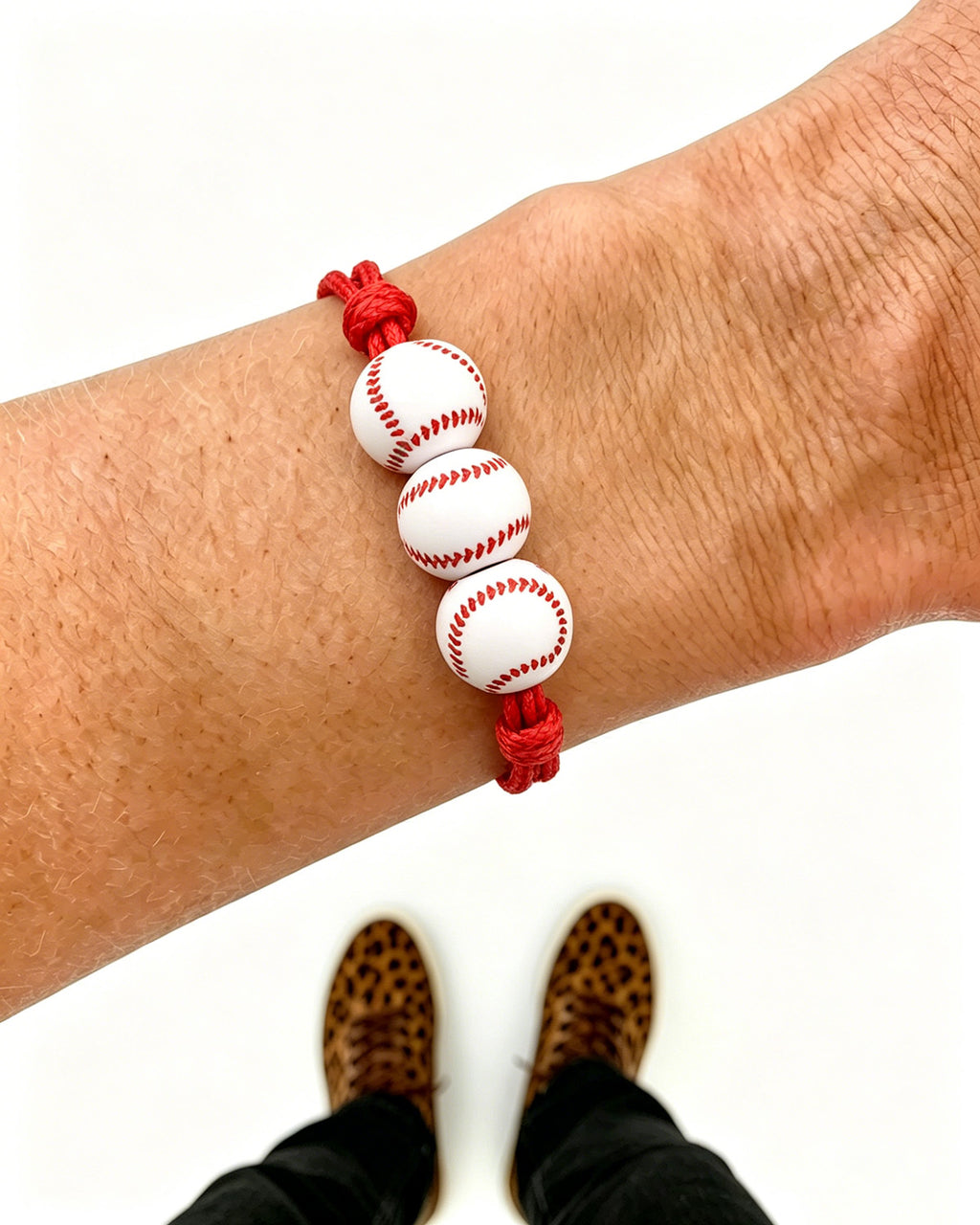 Red Cord Baseball Bracelet Bulk | Wholesale Sports Mom Adjustable Jewelry for Game Day SP039