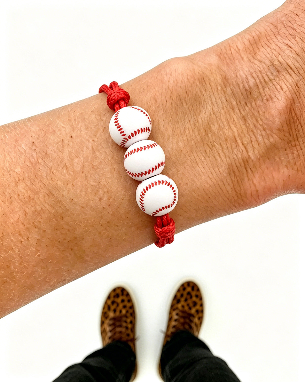 Red Cord Baseball Bracelet Bulk | Wholesale Sports Mom Adjustable Jewelry for Game Day SP039