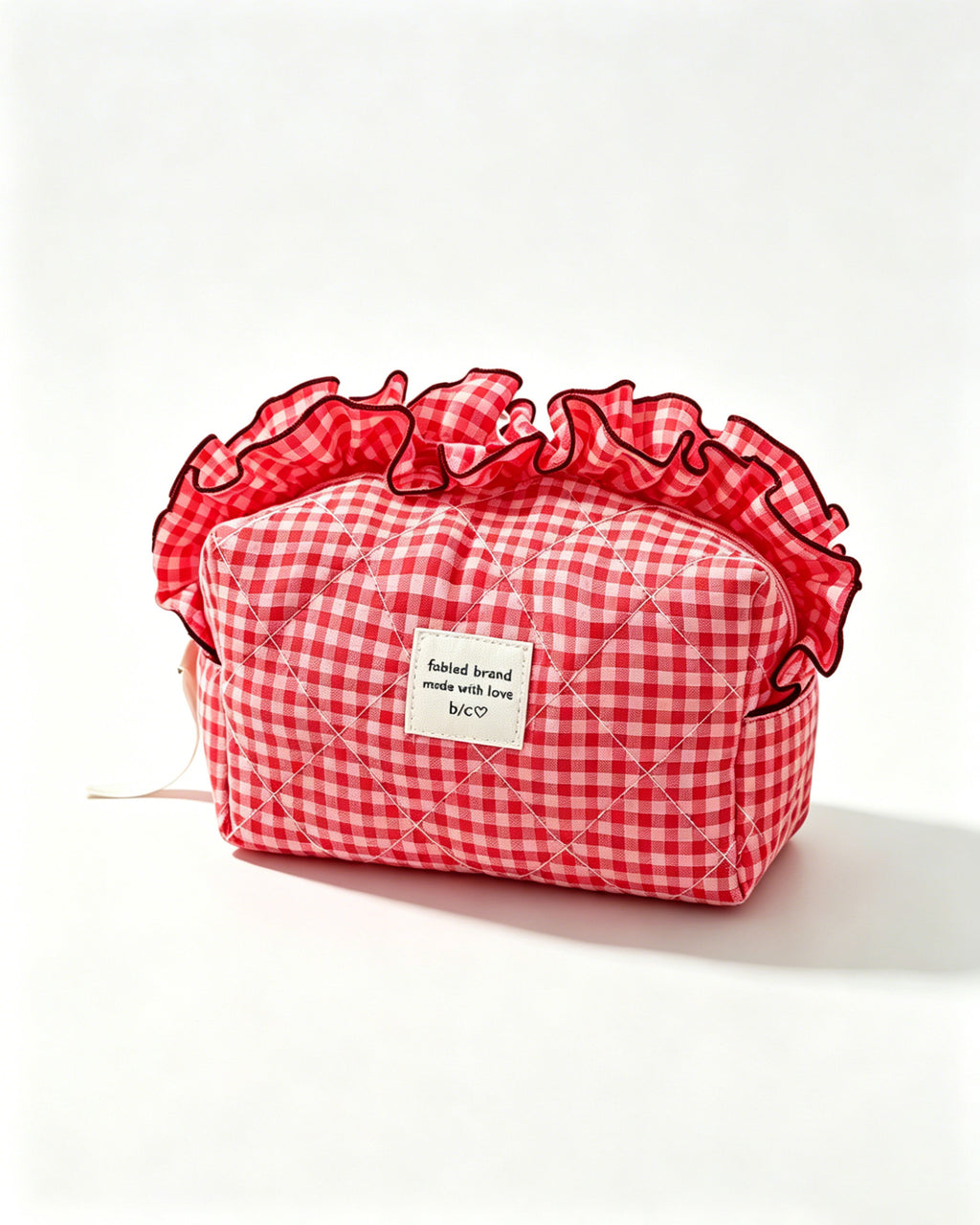 Wholesale Red Gingham Ruffle Makeup Bag Travel Preppy Gift SP051