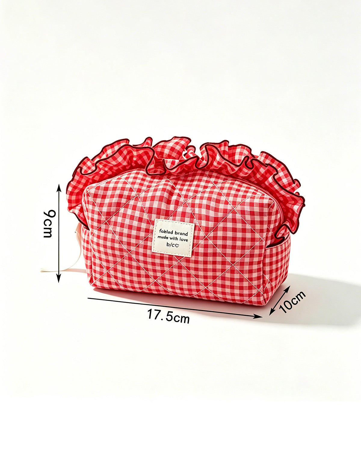 Wholesale Red Gingham Ruffle Makeup Bag Travel Preppy Gift SP051