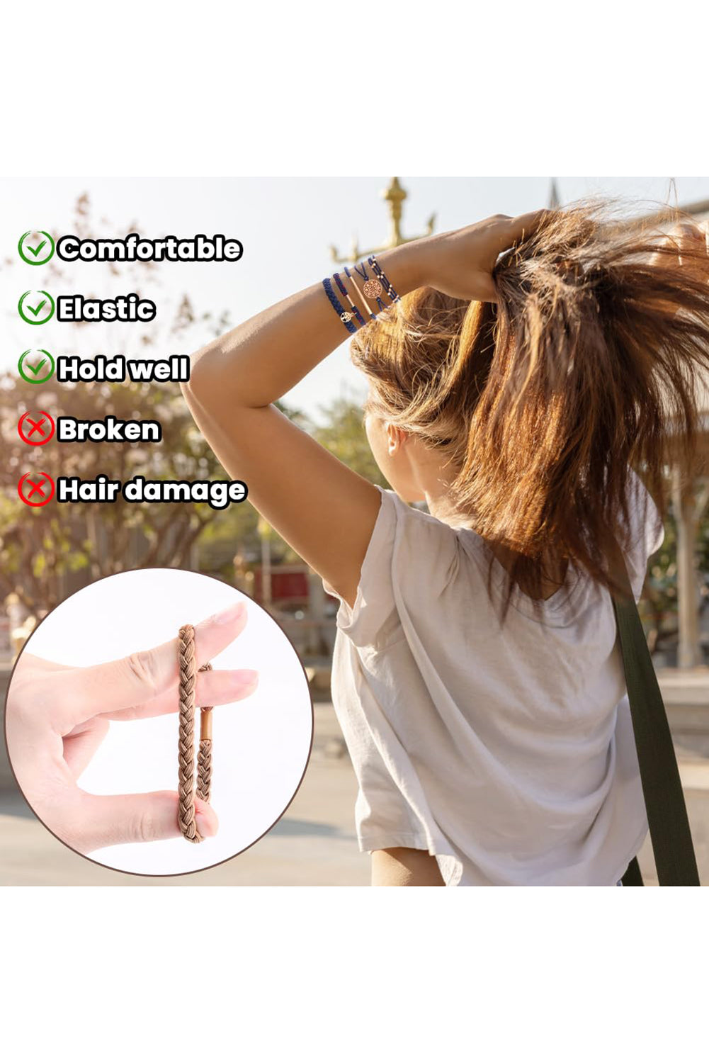 Wholesale 5PCS Hair Ties Bracelet for Women 5 Styles Soft Braided Boho Hair Bands Elastic No Damage Hair Ties for Girls thick Thin Long Curly Hair Accessories SP004