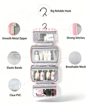 Wholesale Pink Striped Hanging Toiletry Bag Travel Preppy Gift
