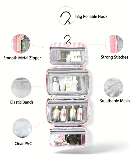 Wholesale Pink Striped Hanging Toiletry Bag Travel Preppy Gift SP081