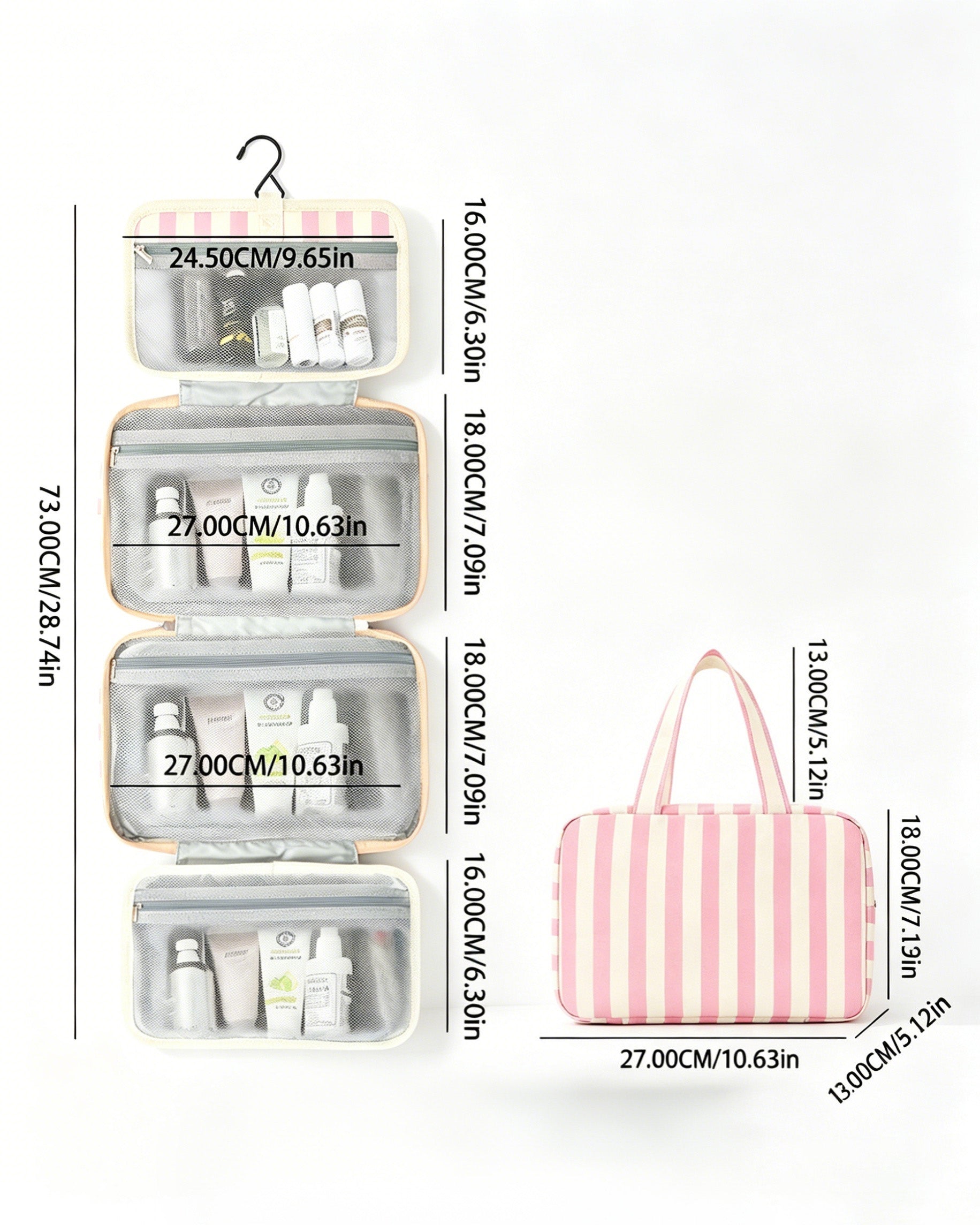 Wholesale Pink Striped Hanging Toiletry Bag Travel Preppy Gift