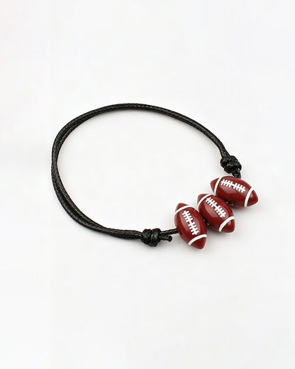 Minimalist Football Bead Bracelet Adjustable Black Cord Tailgate Jewelry SP252