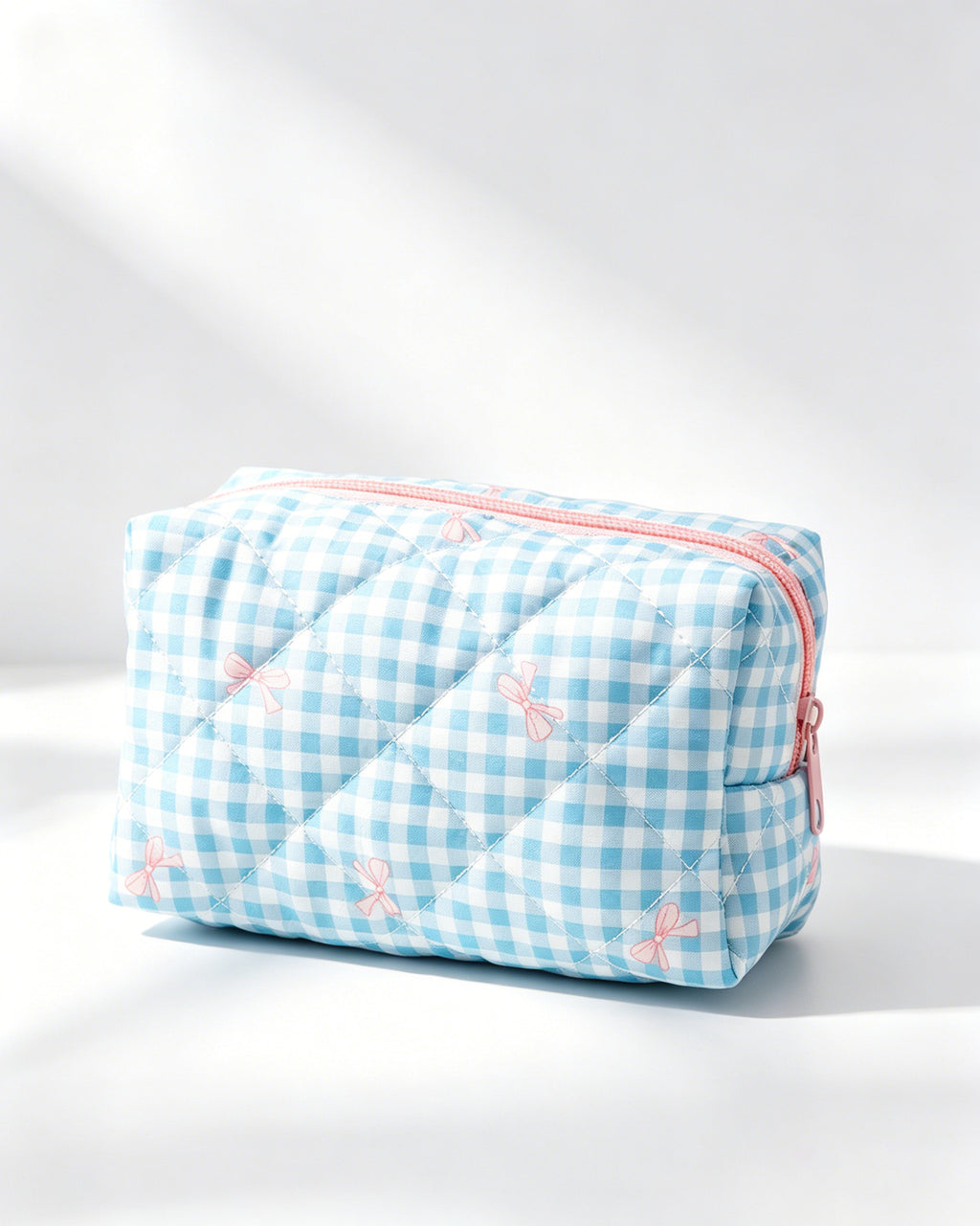 Wholesale Blue Gingham Bow Makeup Bag Travel Coquette Pick SP059