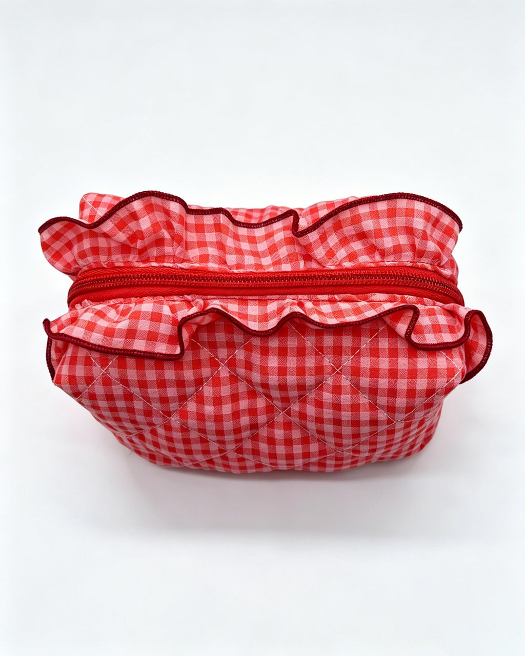 Wholesale Red Gingham Quilted Ruffle Travel Bag Preppy Gift SP060