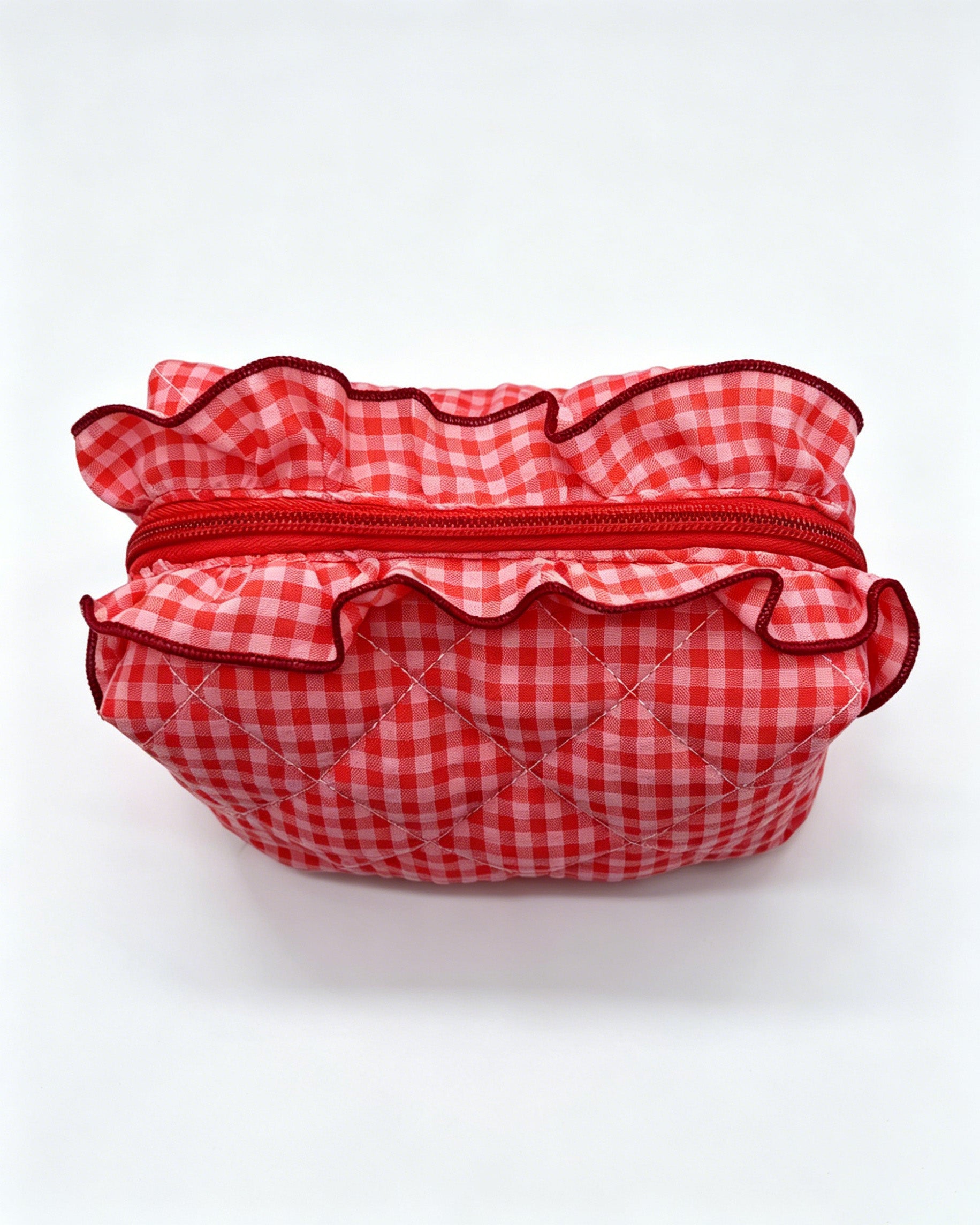 Wholesale Red Gingham Quilted Ruffle Travel Bag Preppy Gift SP060