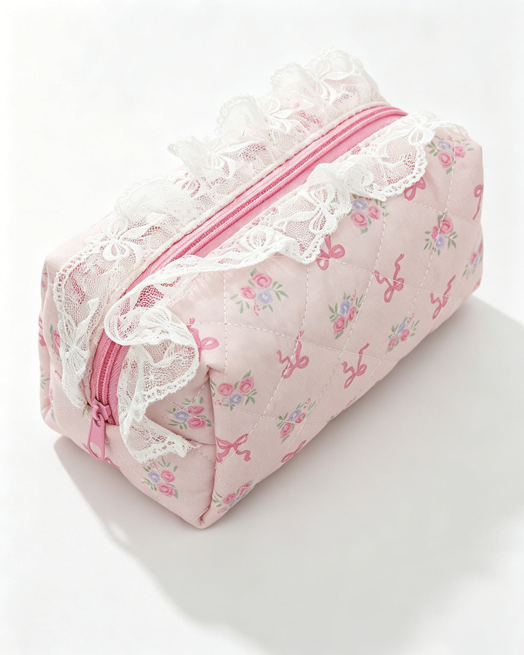 Wholesale Light Pink Lace Quilted Makeup Bag Vintage Gift SP063