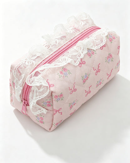 Wholesale Light Pink Lace Quilted Makeup Bag Vintage Gift SP063