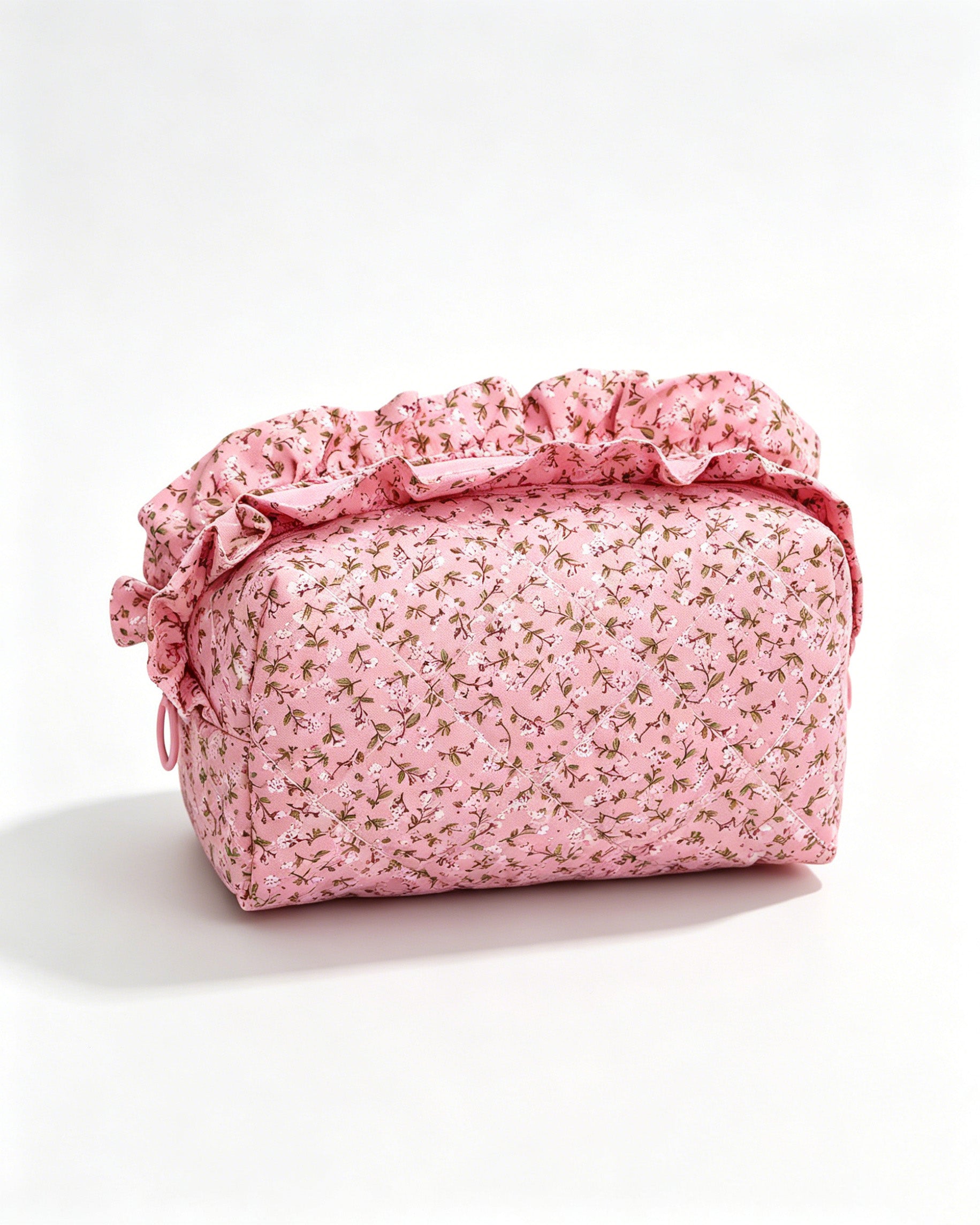 Wholesale Pink Floral Quilted Ruffle Cosmetic Bag Weekend Boutique SP062