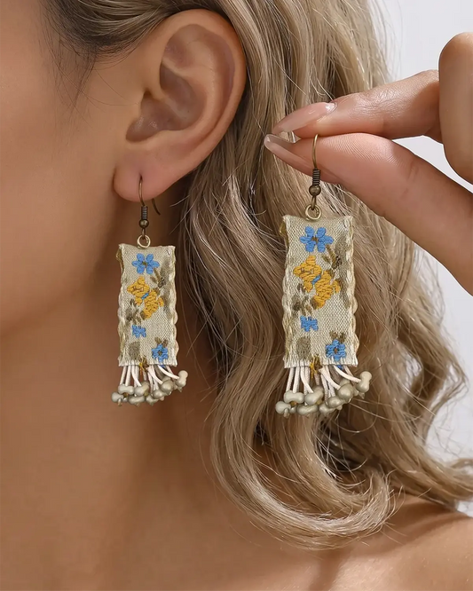 Beige Embroidered Earring Daily Boho Jewelry Gift SP285