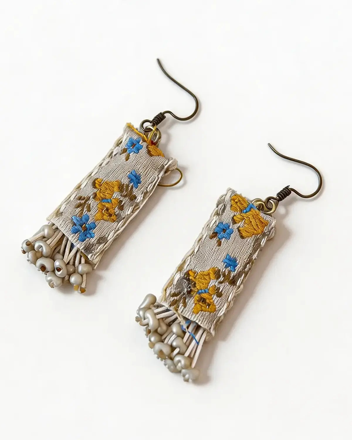 Beige Embroidered Earring Daily Boho Jewelry Gift SP285