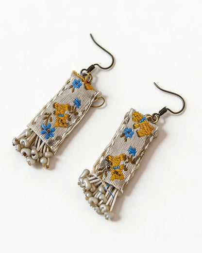 Beige Embroidered Earring Daily Boho Jewelry Gift SP285
