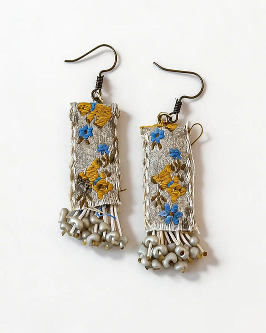 Beige Embroidered Earring Daily Boho Jewelry Gift SP285