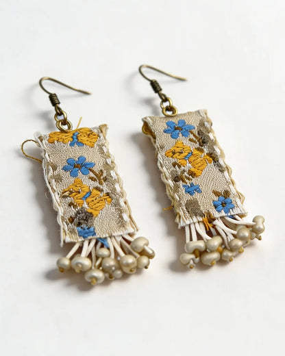 Beige Embroidered Earring Daily Boho Jewelry Gift SP285