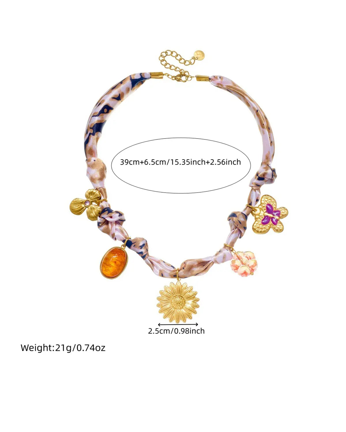 Beige Floral Ribbon Necklace Vacation Boho Boutique Gift SP305