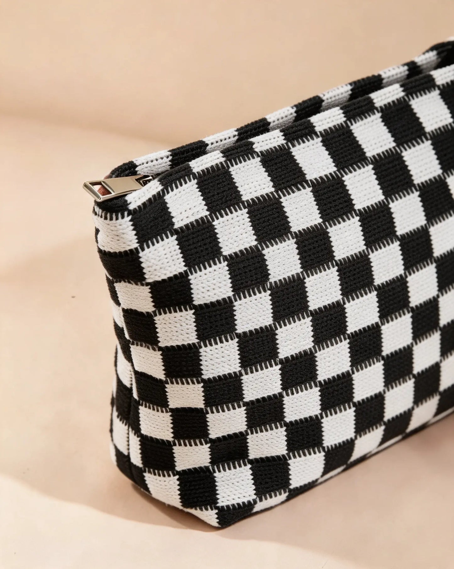 Black Checkered Knit Makeup Bag Daily Trendy Gift SP295
