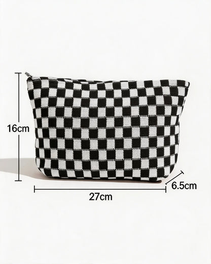 Black Checkered Knit Makeup Bag Daily Trendy Gift SP295