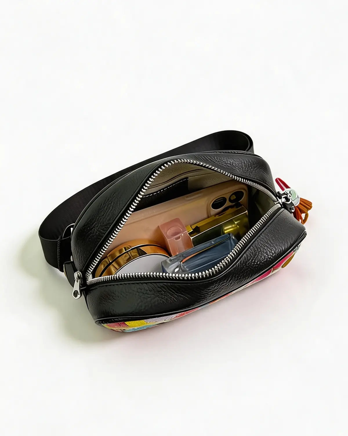 Black Leather Patchwork Crossbody Daily Vintage Bag Gift SP290