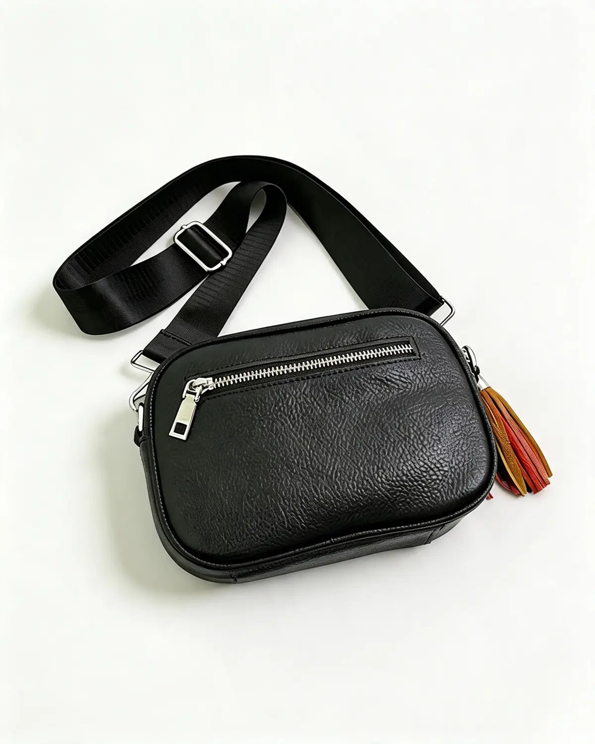 Black Leather Patchwork Crossbody Daily Vintage Bag Gift SP290