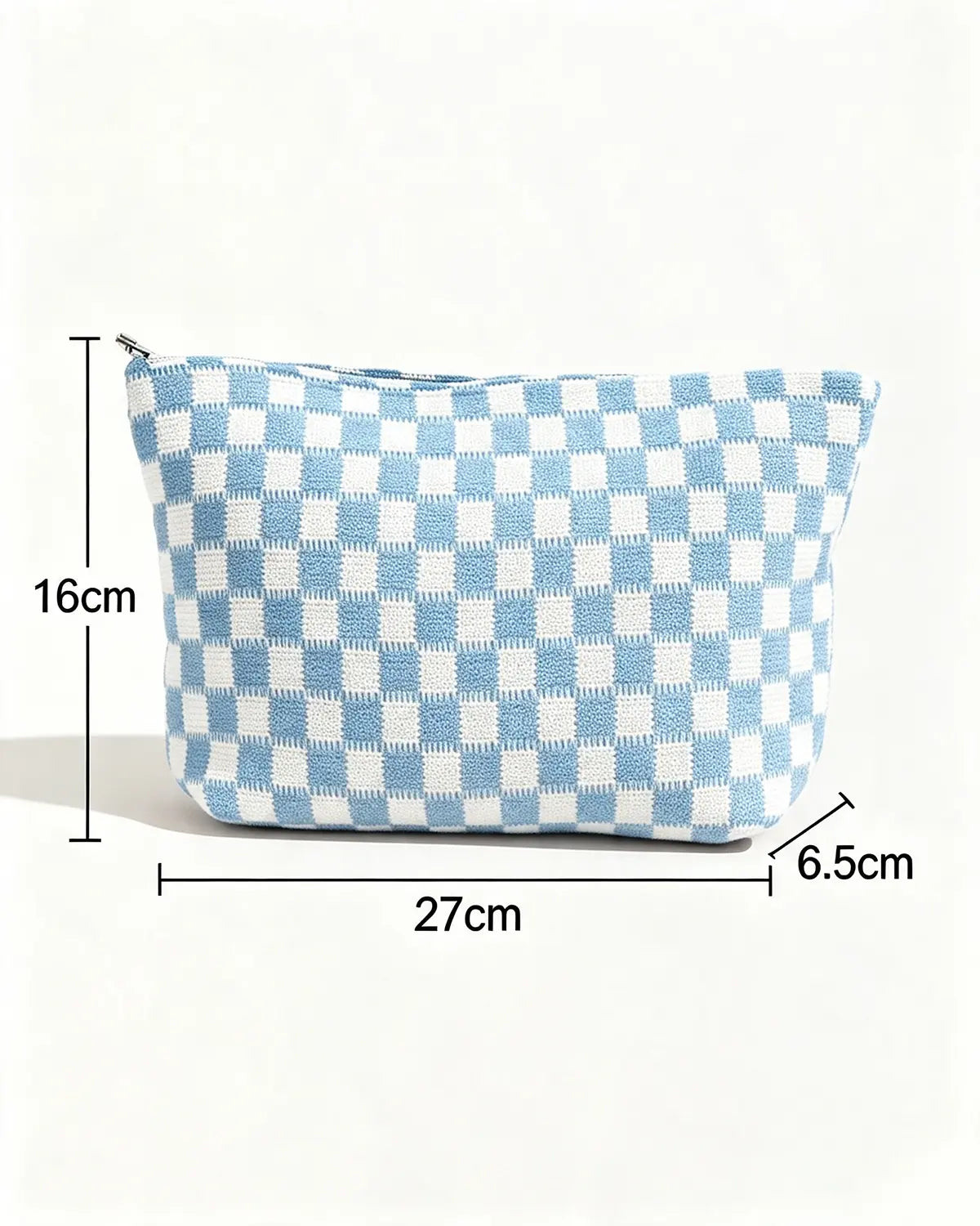 Blue Checkered Knit Makeup Pouch Vacation Organizer Gift SP296