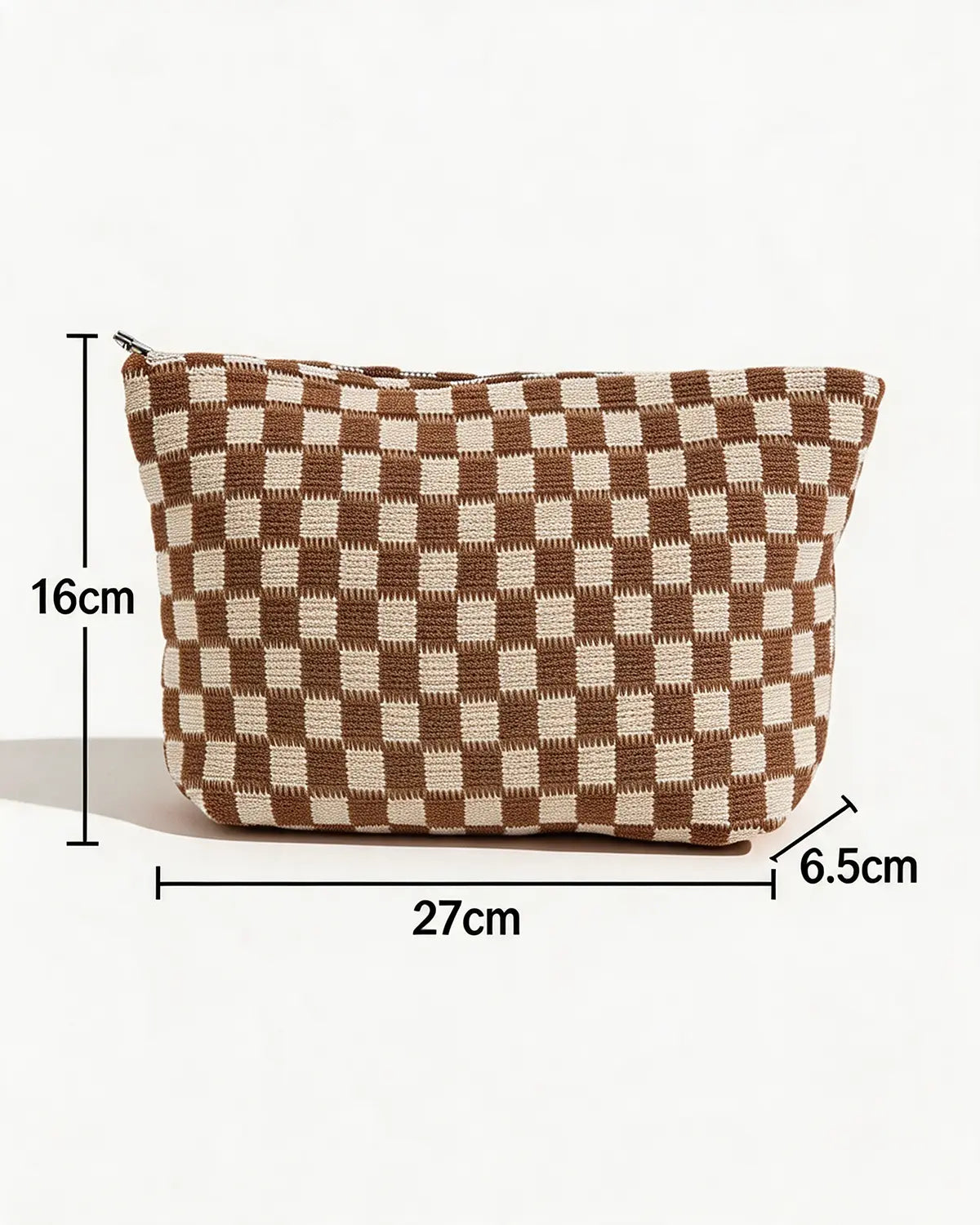 Brown Checkered Knit Cosmetic Bag Daily Vintage Gift SP297