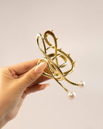 Gold Metal Pearl Hair Claw Clip Party Elegant Accessory SP079