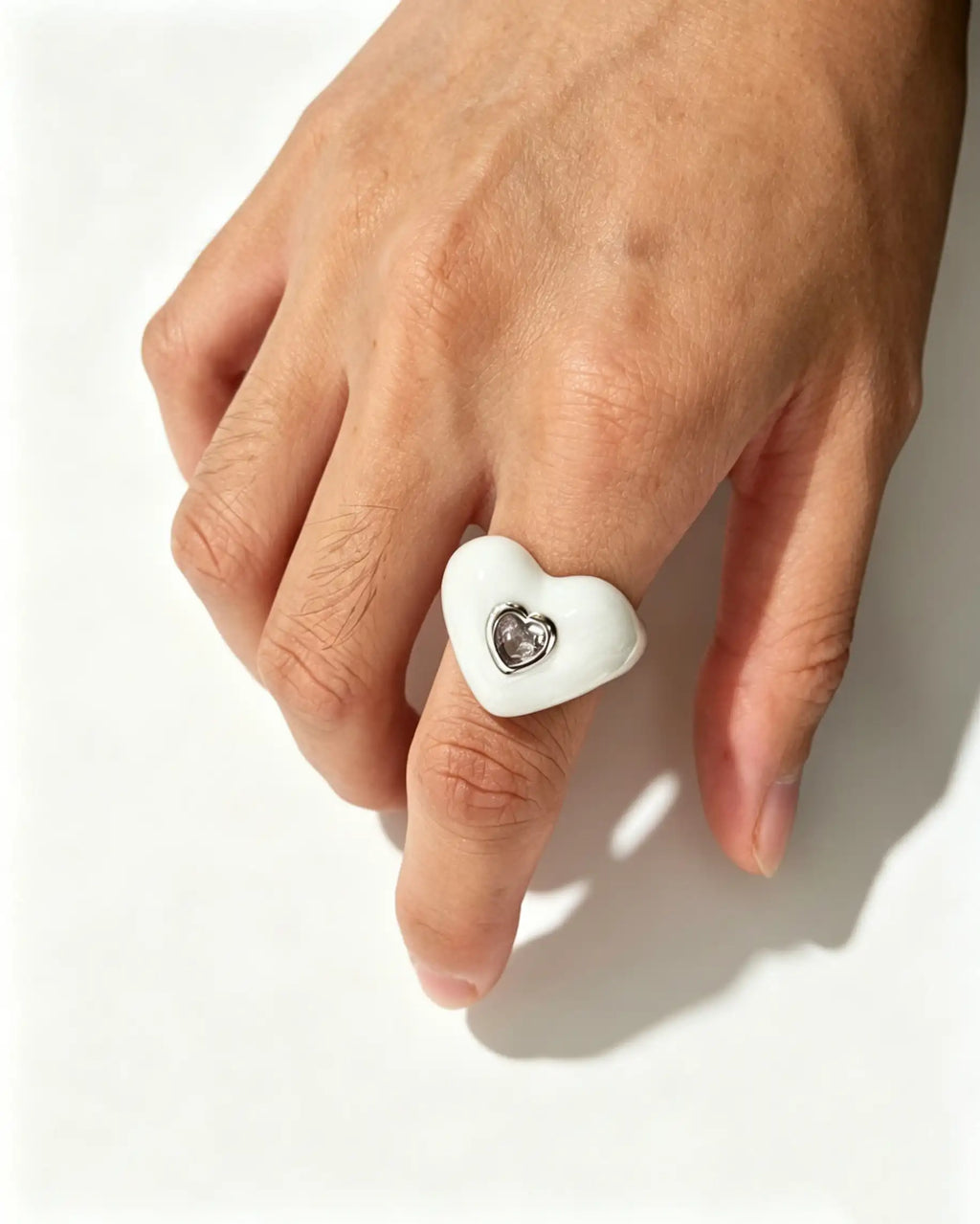 Bulk Pearl White Enamel Zircon Heart Ring Vacation Cute Accessory SP099